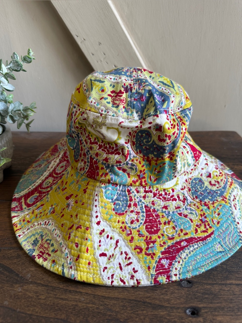 Womanswork Paisley Bucket Hat One Size Yellow Floral Boho Sun Hat
